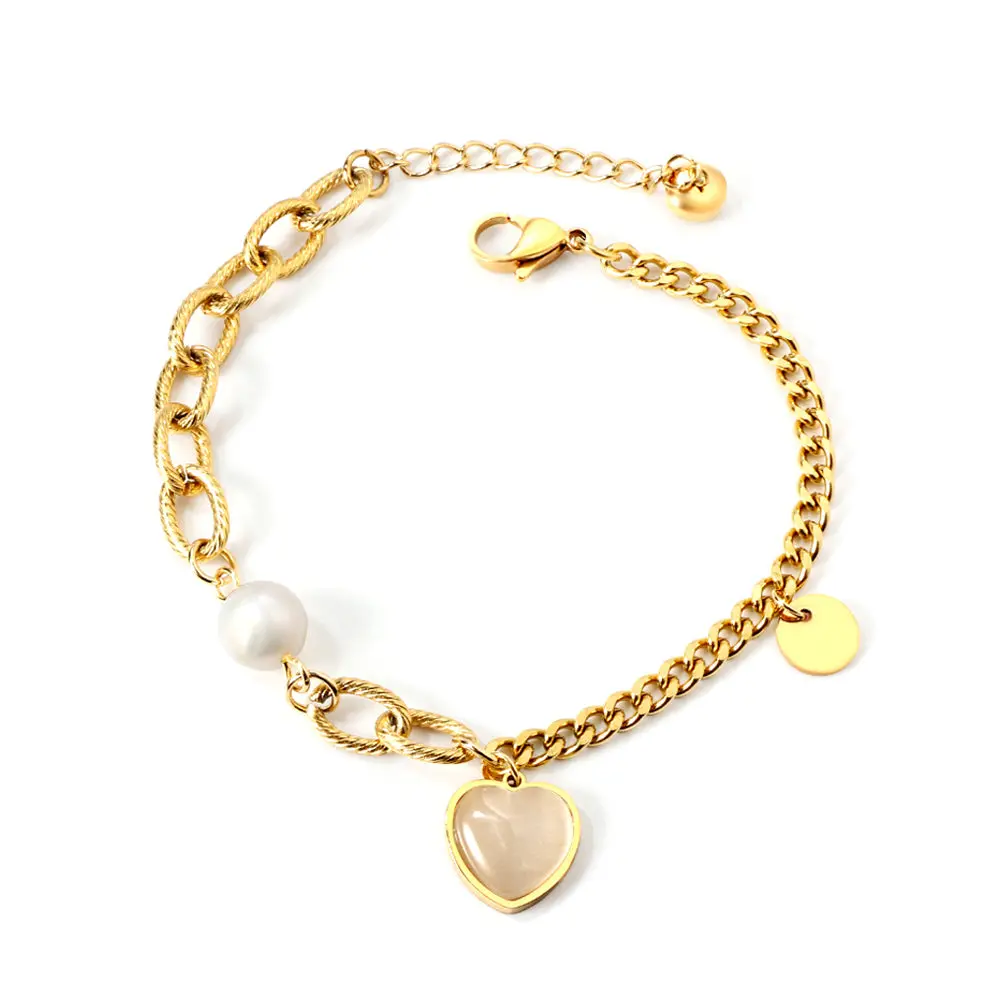 Bracciale a catena con cuore e perla