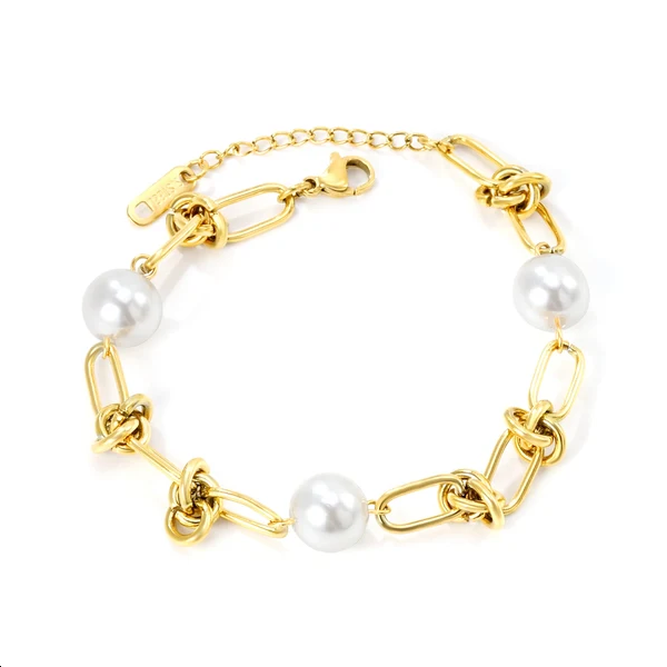 Bracciale a catena con nodi e perle bianche