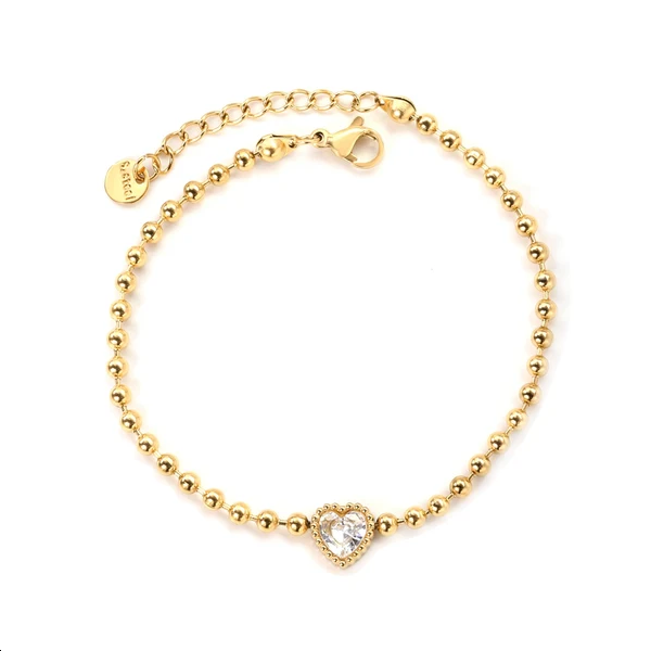 Bracciale con cuore in zircone e sfere dorate
