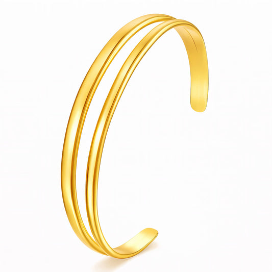 Bracciale rigido dorato a doppia fascia