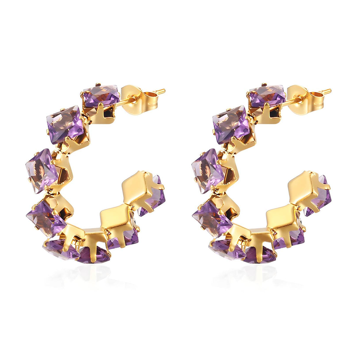 Orecchini a cerchio con zirconi viola