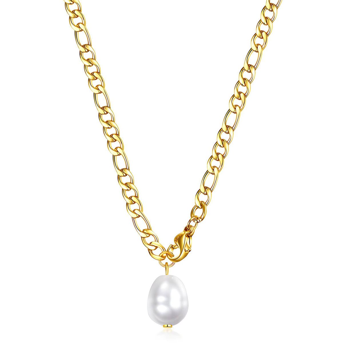 Collana dorata con perla e moschettone