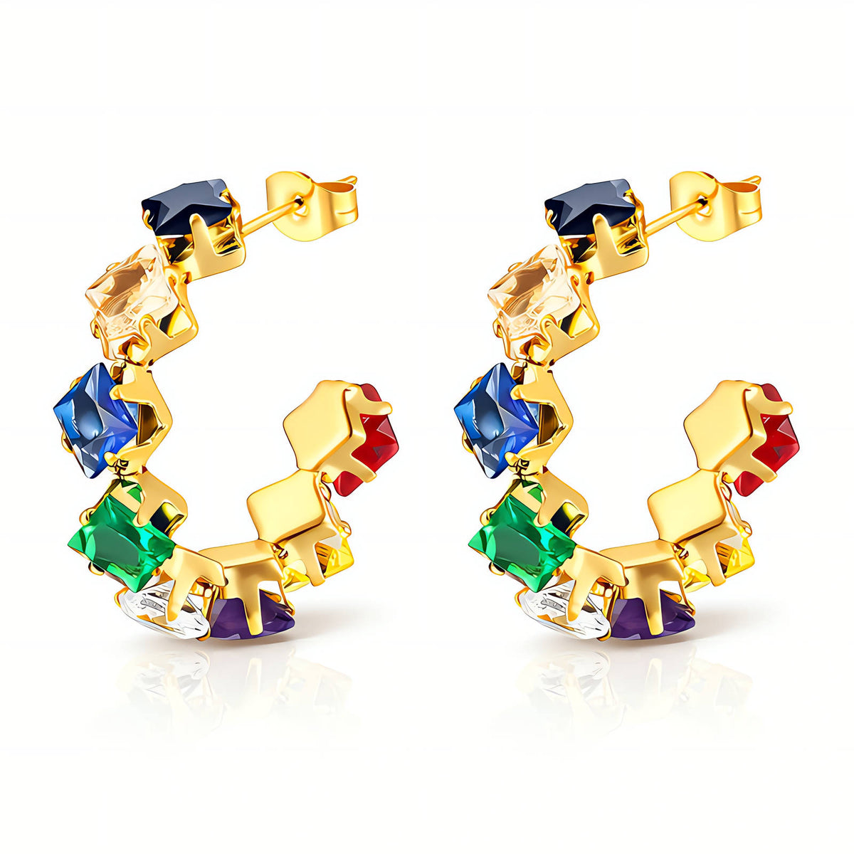 Orecchini a cerchio con zirconi multicolore