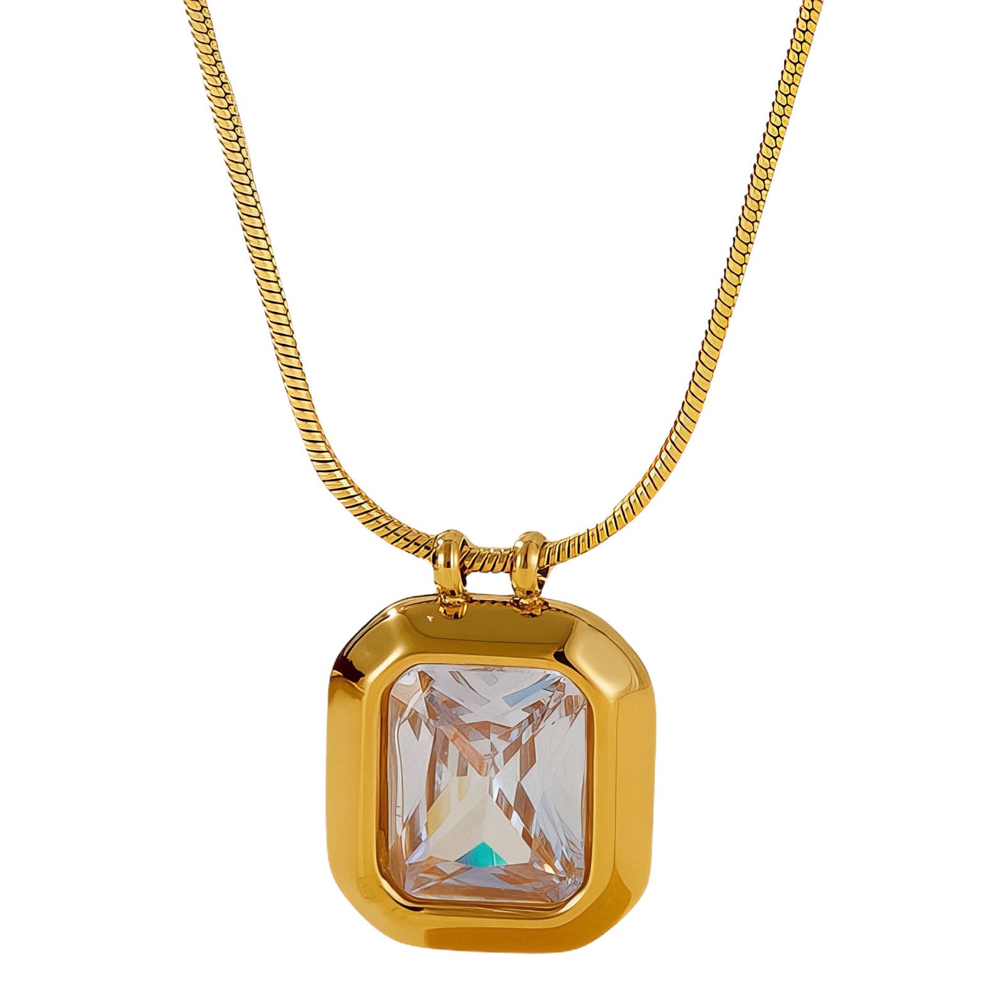Collana dorata con pietra bianca rettangolare