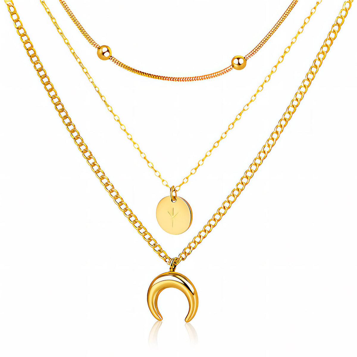 Collana a tre fili dorata con mezzaluna