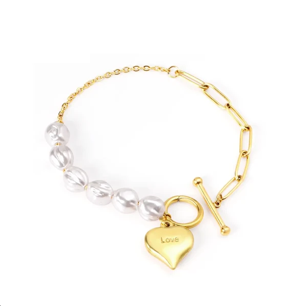 Bracciale asimmetrico con perle e cuore