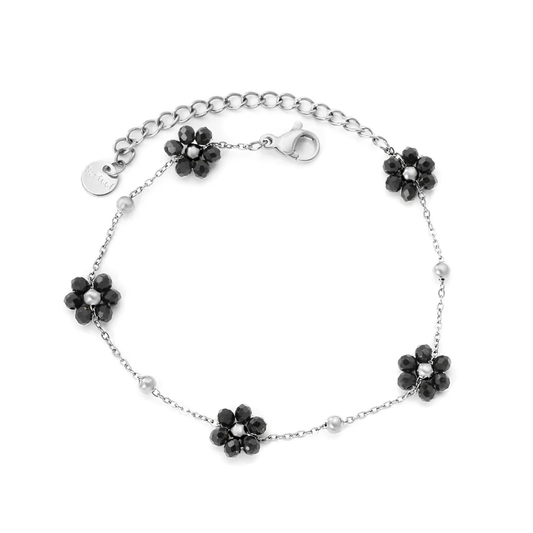 Bracciale catena con fiori neri