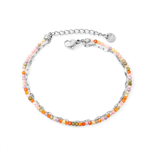 Bracciale doppia catena con zirconi colorati