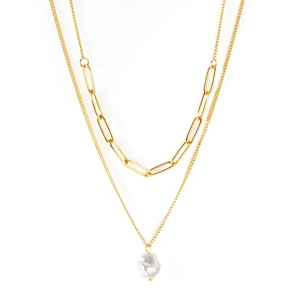 Collana doppia catena con perla barocca