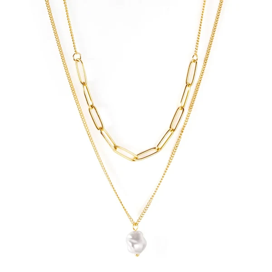 Collana doppia catena con perla barocca
